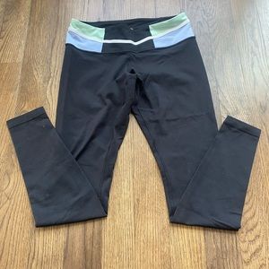 Lululemon wunder under, tight, black with colorful waistband, size 10